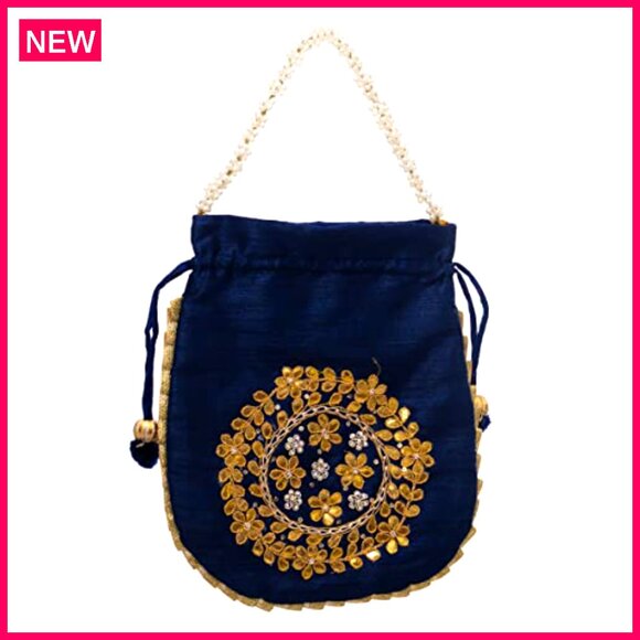 Embroidered Potli Clutch Wristlet Handmade Traditional Ethnic Wedding Party - Picture 5 of 7